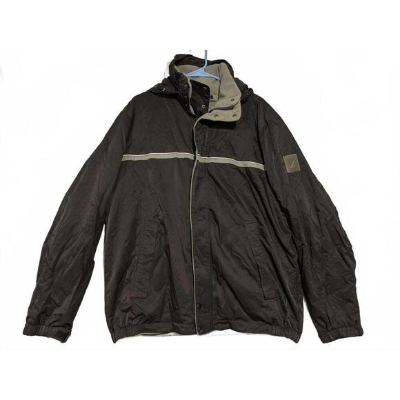 Nautica Men's Black Hooded Reversible Jacket Nylon Polyester Size Large - Picture 1 of 11